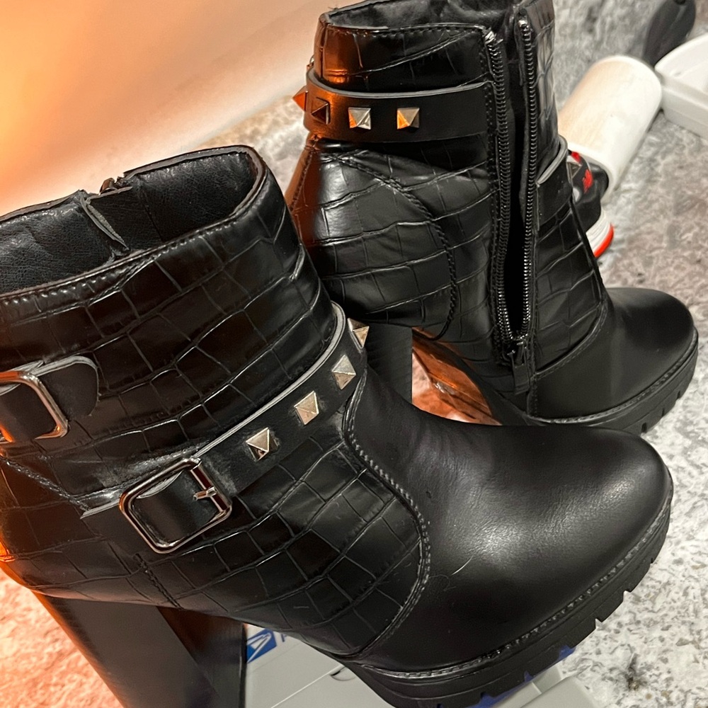 Black Studded Leather Boots